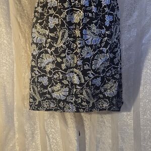 LOFT Black Mini Skirt with Blue and Cream Floral Print
